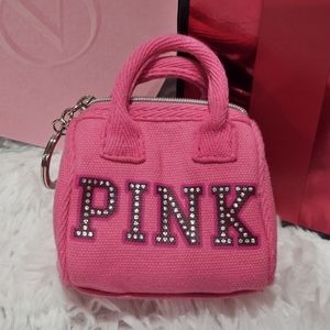 PINK VICTORIA’S SECRET VTG Mini Bag Charm/ Keychain Pink Rhinestone Logo RARE